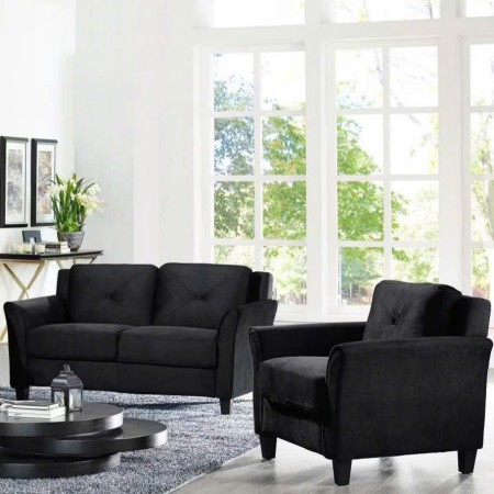 Life Black : Bộ 2 Ghế Sofa Đôi và Ghế Đơn - Vải Microfiber Đen